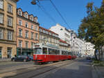 Ein E2-c5-Zug, bestehend aus E2 4016 und c5 1416, war am 02.09.2022 auf dem Weg vom Prater zum Stefan-Fadinger-Platz.