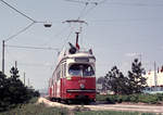 Wien Wiener Stadtwerke-Verkehrsbetriebe (WVB) SL 167 (E1 4717 (SGP 1969)) X, Favoriten, Oberlaa-Stadt, Kurzentrum Oberlaa am 16. Juli 1974. - Scan eines Diapositivs. Film: Agfa CT18. Kamera: Minolta SRT-101.