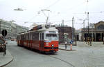 Wien Wiener Stadtwerke-Verkehrsbetriebe (WVB) SL 18 (E1 4554 (Bombardier-Rotax. vorm. Lohnerwerke, 1976)) III, Landstraße, Fruëthstraße / (Straßenbahnbetriebs-)Bahnhof Erdberg im Juli 1982.