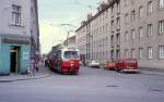 Wien WVB SL 26 (E1 4553) Konstanziagasse / Langobardenstrasse im Juli 1977.
