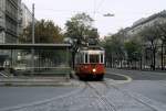 Wien WVB SL T (B 100) Schottenring / Schottengasse im Oktober 1978.