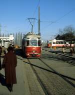 Wien WVB SL 331 (F 720) Friedrich-Engels-Platz / Floridsdorfer Brcke im Dezember 1980.