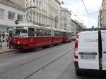 Wien Wiener Linien SL 49 (E1 4556 + c4 1366) Hütteldorfer Strasse / Reinlgasse am 10. Juli 2014.