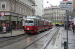 Wien Wiener Linien SL 5 (E1 4551 + c4 1359) Brigittenau, Rauscherstraße / Bäuerlegasse (Hst. Rauscherstraße) am 17. Februar 2016.
