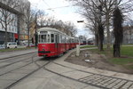 Wien Wiener Linien Straßenbahn: Wagentypen in Betrieb im Feber / Februar 2016: Großraumbeiwagen c3. - Den Bw c3 1222 sieht man hier auf der SL 6 am Westbahnhof. Datum: 16. Feber / Februar.