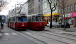 Wien Wiener Linien SL 67 (E2 4076 + c5 1476 / c5 1487) Favoriten (10. (X) Bezirk), Favoritenstraße (Hst. Troststraße) am 16. Februar 2016.