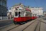 Anlsslich des Tramwaytages am 10.09.2016 war Triebwagen L1 2597 mit Beiwagen k6 1518 zwischen dem Schwarzenbergplatz und Wienerfeld West unterwegs.