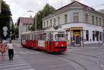 Wien WVB SL 9 (E 4616 (< 4456, Umnumeriert 1964, SGP 1962) XVIII, Währing, Gersthof, Wallrißstraße / Gersthofer Straße im Juli 1992.