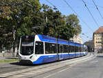 WLB Triebwagen 509 und 507 nach Baden Josefsplatz am 11. September 2023 kurz nach der Überquerung des Gaudenzdorfer Gürtels in der Flurschützgasse.