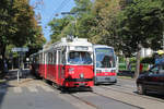 Wien Wiener Linien SL 49 (E1 4519 (Lohnerwerke 1973) + c4 1360 (Bombardier-Rotax, vorm. Lohnerwerke, 1976)) XIV, Penzing, Unterbaumgarten, Hütteldorfer Straße / Zehetnergasse / Seckendorfstraße am 30. Juli 2018.