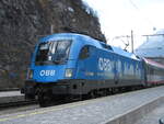 ÖBB 1016 023-2  Kyoto Express  mit dem EC 669 von Bregenz nach Graz Hbf beim Zwischenhalt Imst-Pitztal. Aufgenommen am 21.03.2009