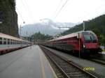 Zugkreuzung im Bahnhof Imst-Pitztal am 26.7.2014.