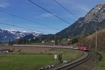 1116 112 und 1116 186 ziehen den EC 163, Zrich - Graz, am 27.02.2016 durch den 'Brazer Bogen' die Arlbergbahn Westrampe hinauf
