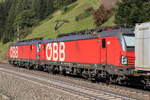 Nachschuss auf die ÖBB 1293 067-5 & 1293 045-1 mit einem talwärts fahrendem KLV Zug Richtung Kufstein. Aufgenommen bei St. Jodok am Brenner am 09.10.2021
