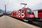 1116 225-4 am Zugschluss vom  ÖFB-railjet , unterwegs als railjet 632 (Lienz - Wien Hbf), in Lienz.
Aufgenommen am 9.6.2016