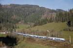 Railjetgarnitur 51 (Ski-Austria) als RJ652 zwischen Kindberg und Wartberg im Mürztal am 3.12.2013.