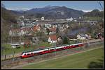 Ein Cityjet der Reihe 4744 hat soeben Bruck an der Mur verlassen und fährt Richtung Süden. Das Bild entstad am 6.04.2018.