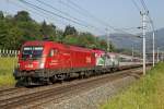 ÖBB 1116 260 und MAV 470 005 ziehen am 3.07.2015 EN234 bei Bruck an der Mur Richtung Wien.