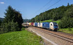 1216 953 und 1216 951 der WLC fuhren am 23. August 2017 mit einem KLV bei Wernstein am Inn in Richtung Wels.