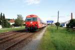 Steuerwagen 80-73 202 am 17.08.2008 mit REX2793 (Wien Sd-Oberwart)bei der Einfahrt in Oberwart.