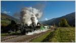 120 Jahre Murtalbahn - Die beiden Dampfloks STLB Bh1 und U11 ziehen einen Dampfsonderzug von Murau nach Tamsweg. 
Stadl an der Mur 10.10.2014