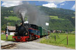 Ex. SKGLB 22 (Aquarius C) mit dem Sommernostalgiezug 3390 von Zell am See nach Krimml, aufgenommen am 20.6.2018 in Neukirchen am Großvenediger.