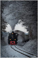 Leise rieselt der Schnee, wenn Maxl hebt den Regler in die Höh - Dampflok 764.411R der Stainzerbahn fährt mit einem Güterzug von Preding nach Stainz, aufgenommen in den Wäldern