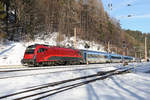 1216.230 fährt mit RJ-71 in den Bhf.Semmering ein. 27.1.18