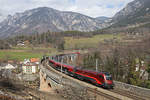 Durch die Rodung rund um Payerbach gibt es sehr schöne neue Fotoplätze,wie hier beim Schwarzatal-Viadukt mit 1116.200 und den RJ-535 am 24.3.18