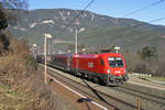 Die frisch lackierte 1116.160 in Verkehrsrot für Railjet,fährt mit der letzten neuen Railjetgarnitur Nr.60 als RJ-653 am 17.12.16 durch die Hst.Küb.