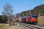 1293 197 fährt mit einem Güterzug südlich von Mixnitz Richtung Graz. (06.03.2021)