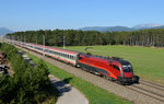 Am frühen morgen des 31. August 2016 brauste die 1116 229 in Railjetlackierung mit dem EN 234 durch die Neunkirchner Allee und wurde von mir vor der Kulisse der Rax-Schneeberg-Gruppe fotografiert. 