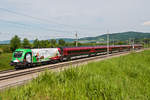 1116 159  150 Jahre Brennerbahn , unterwegs auf der Neubaustrecke kurz vor Tullnerfeld mit dem railjet 740 nach Salzburg. Die Aufnahme entstand am 10.05.2017.