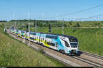 Planverkehr auf der Schnellfahrstrecke der neuen Westbahn am 29. Mai 2017: Westbahn-KISS bei Pottenbrunn.