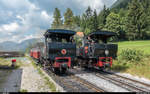 Achenseebahn - eine feurige Angelegenheit.<br>
Kreuzung der Loks 1 und 4 am 26. Juli 2018 im Bahnhof Eben.