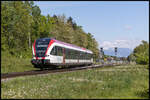 Am 26. April 2024 verlässt GTW 01 den Bahnhof Premstätten Tobelbad Richtung Lieboch. 