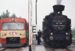 GKB 56.3115 anllich der Filmaufnahmen  Mit Volldampf durch den Westen  am 7.5.1994 in Plfing-Brunn wo sie die Kreuzung mit einem Regionalzug abwartet