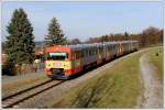 VT 70.05 als S6 (R 8576) von Wies-Eibiswald nach Graz Hbf. bei der Talfahrt der Leibenfelder Hhe kurz vor Deutschlandsberg am 23.3.2010 aufgenommen. Leider war die Sonne an dieser Stelle schon gleisachsig, sollte man eine Stunde frher machen.