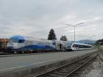 Ganz in Blau war der Bahnhof Wies Eibiswald am Nachmittag des 15.7.2011.