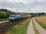 Die 1216 920 mit einem KLV-Zug am 07.07.2012 unterwegs bei Ingling.