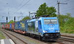 LTE Logistik- und Transport GmbH, Graz [A] mit  186 942  [NVR-Nummer: 91 80 6186 942-9 D-LTE] mit Taschenwagenzug Richtung Polen am 12.05.20 Bf. Saarmund.
