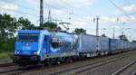LTE Logistik- und Transport GmbH, Graz mit ihrer neuen  186 944  [NVR-Nummer: 91 80 6186 944-5 D-LTE] und Taschenwagenzug nach Rotterdam am 15.06.20 Bf. Saarmund