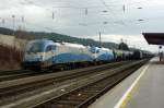 Zwei 1216 Adria Transport stehen mit gesenkten Stromabnehmern in Kapfenberg. 05.03.2009