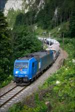 LTE 185 528  Hermine  fhrt mit dem Kaolinzug SGAG 48983 von Passau nach Gratkorn. 
Gstatterboden 12.6.2010