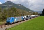 Die LTE 185 528  Hermine  war am 03. Oktober  mit dem Autozug 41889 unterwegs, und wurde von mir in Peugen bei Frohnleiten fotografiert.