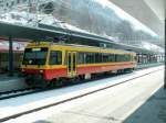 Triebwagen 10.110 der Montafonerbahn ist soeben aus Buchs/SG (CH)  eingetroffen.Feldkirch 13.03.06