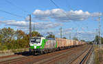 193 831 der SETG schleppte am 25.09.18 einen Holzhackschnitzelzug durch Saarmund Richtung Potsdam.