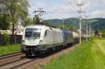 SETG 182 601 und MGV 183 500 mit einem Kesselwagen-Ganzzug bei der Durchfahrt in Salzburg-Sd Richtung Bischofshofen am 15.5.13