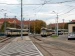 Wien Wiener Lokalbahn am 20. Oktober 2010: Gelenktiebwagen der Reihe 100 im Betriebsbahnhof Wolfganggasse.