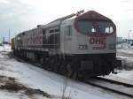 OHE Osthannoversche Eisenbahnen AG Zum Anfang noch ein Hingucker aber mittlerweile schon Gewohnheit ein Tiger auf R�gen.Am 27.Februar 2010 stand der OHE-Tiger 330090 in Mukran.